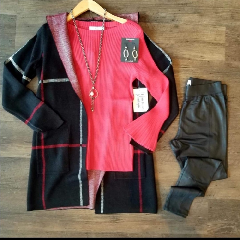 Charlie B Black and Red Cardigan